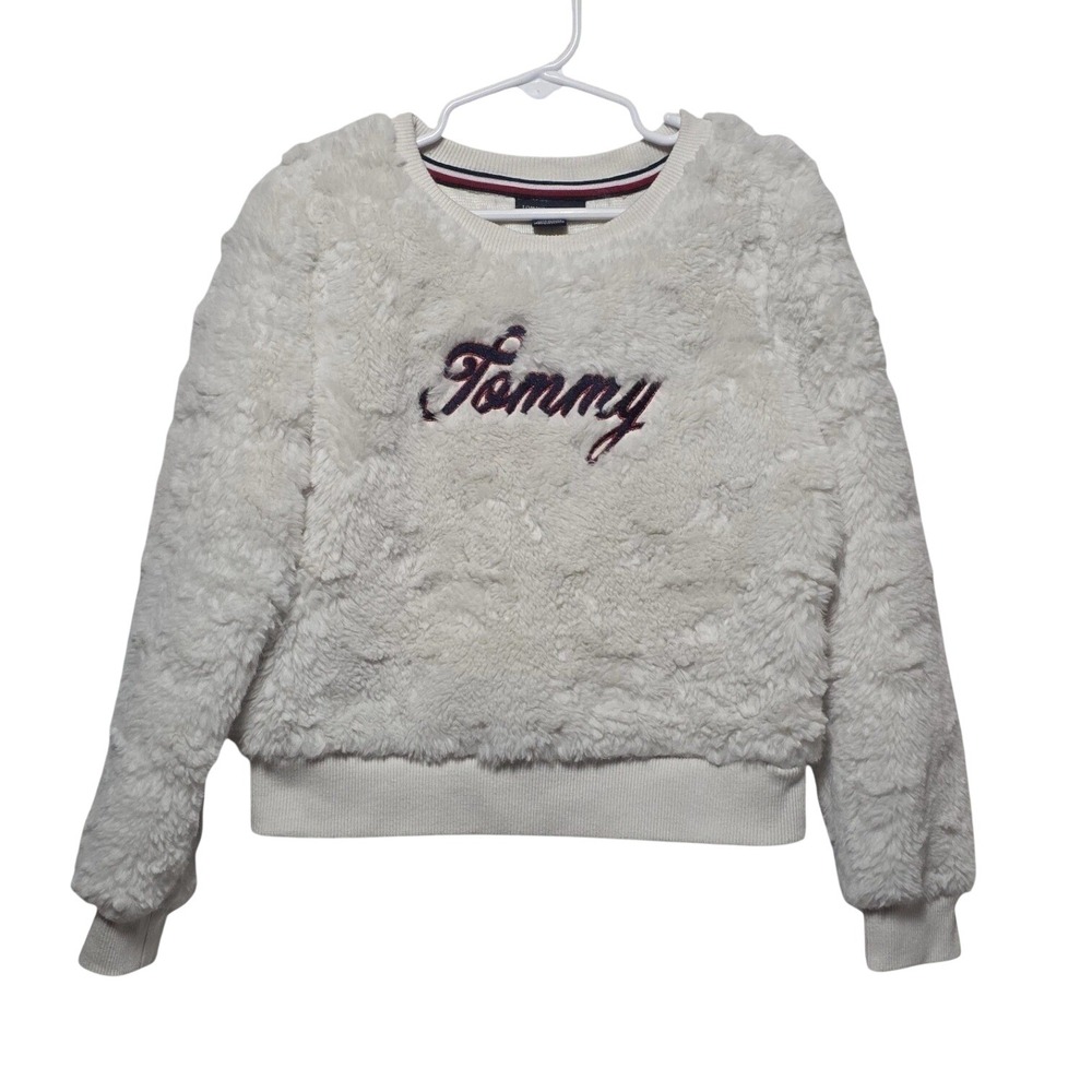 Tommy Hilfiger Girls Faux Fur Pullover Sweater 6‎ Embroidered